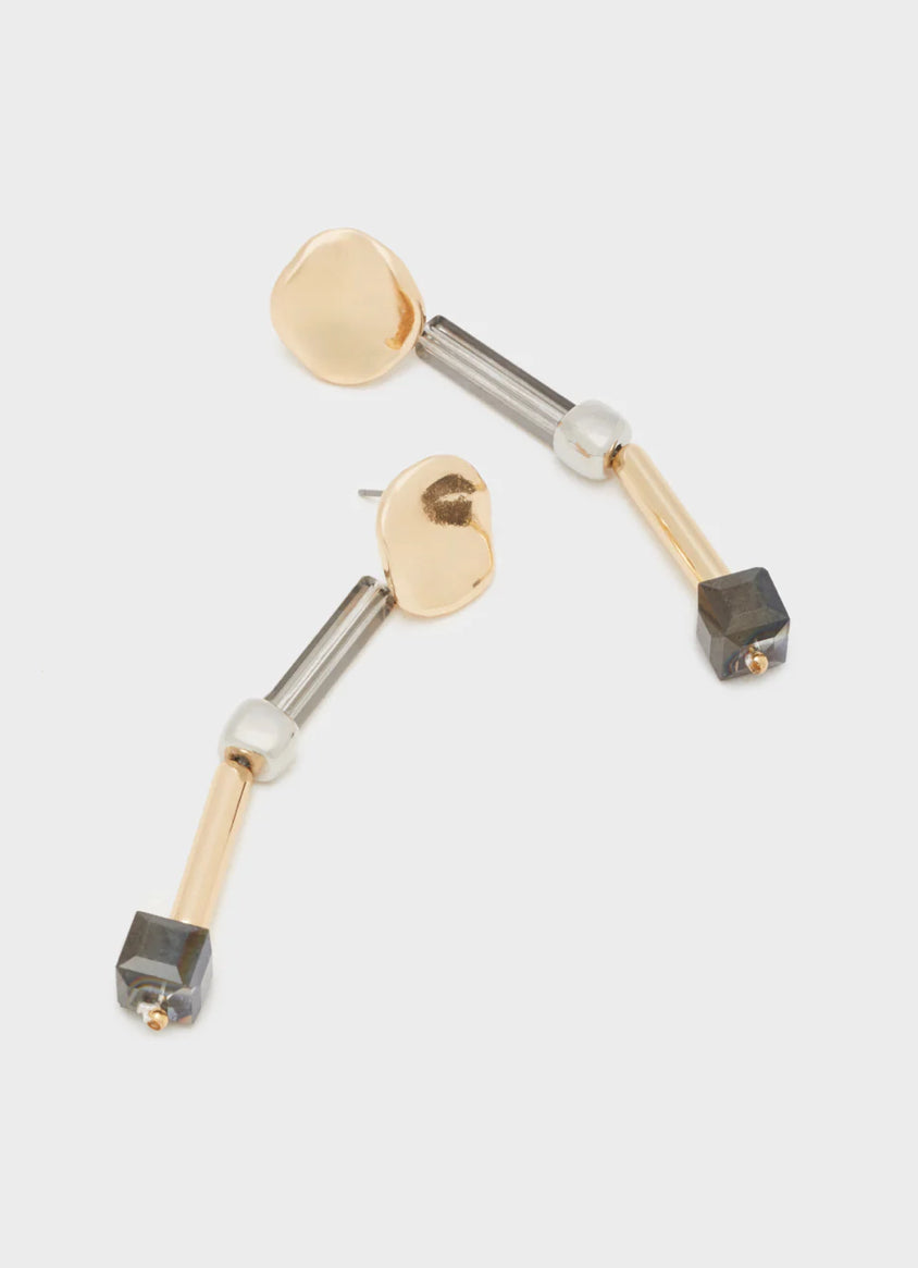 NALI Gold & Silver / Black Crystal Drop Earrings