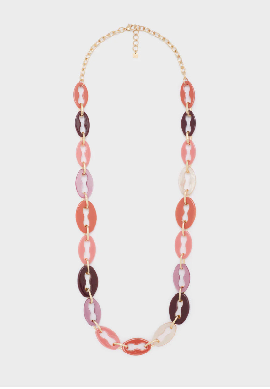 NALI Pink / Burgandy Long Necklace with Gold Chain & Coloured Resign