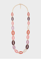 NALI Pink / Burgandy Long Necklace with Gold Chain & Coloured Resign