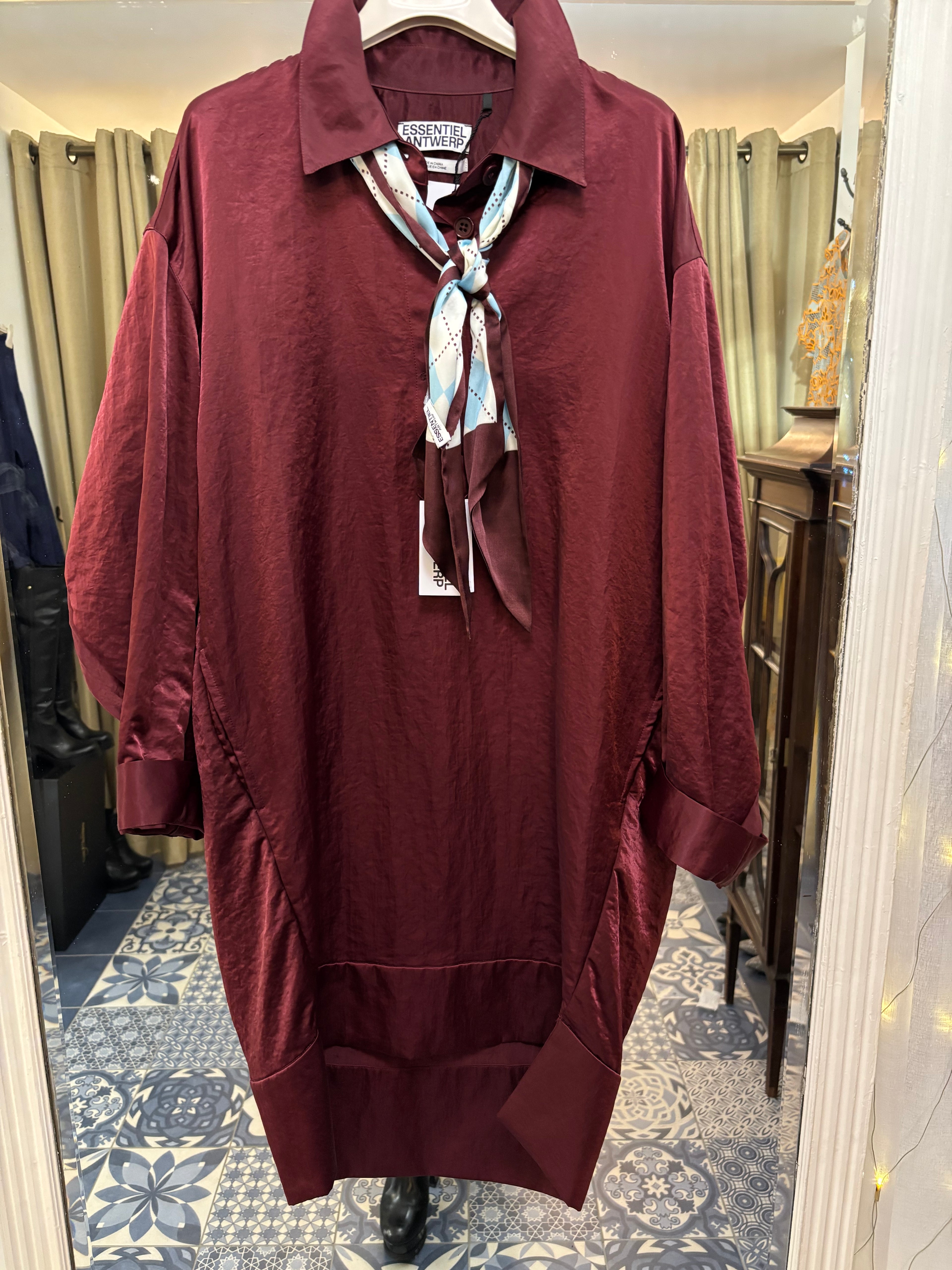 Essentiel Antwerp Burgundy Tulip Shape Shirt Dress