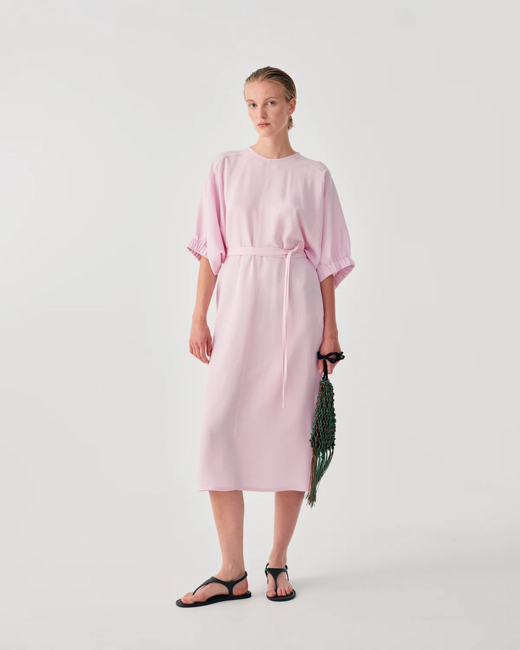 Beatrice B. Soft Pink Mid Length Dress with Tie Belt