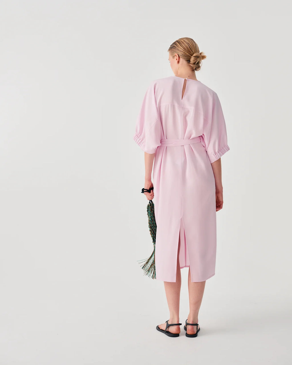 Beatrice B. Soft Pink Mid Length Dress with Tie Belt