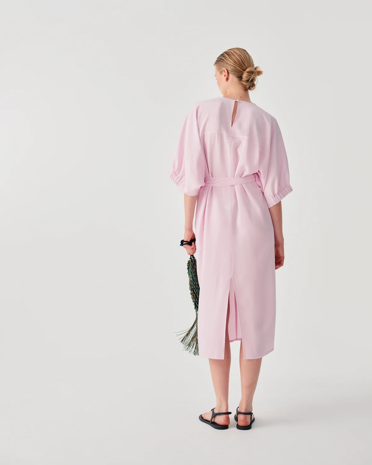Beatrice B. Soft Pink Mid Length Dress with Tie Belt
