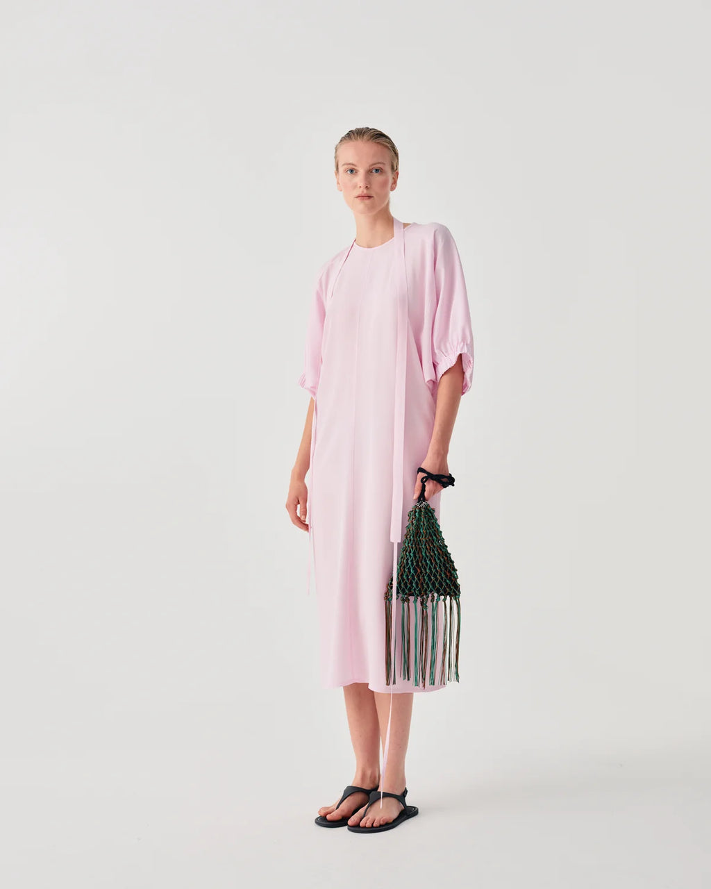 Beatrice B. Soft Pink Mid Length Dress with Tie Belt