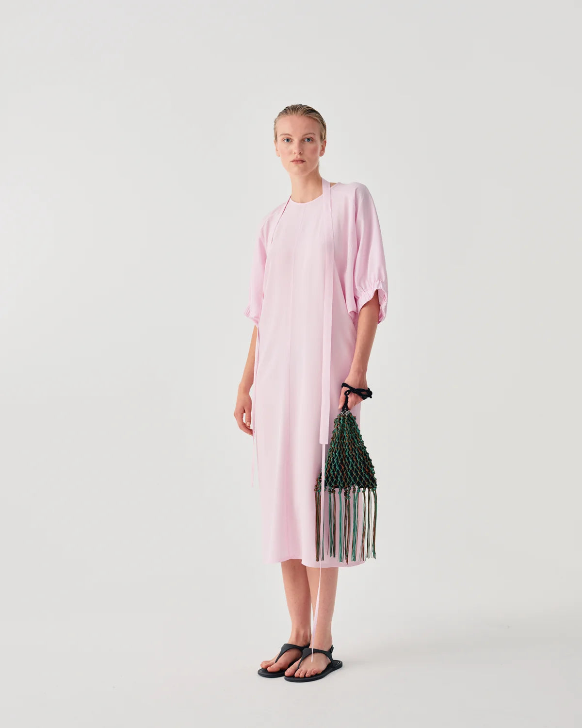 Beatrice B. Soft Pink Mid Length Dress with Tie Belt