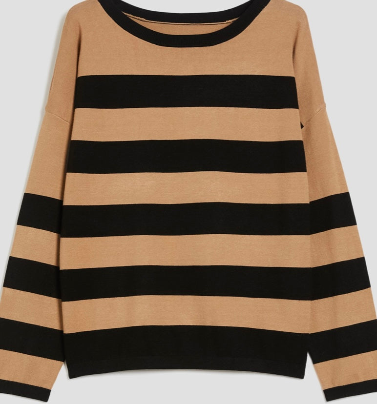 PENNYBLACK Black & Taupe Stripe Boat Neck Jumper