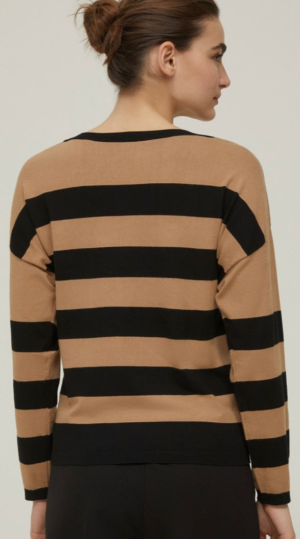 PENNYBLACK Black & Taupe Stripe Boat Neck Jumper