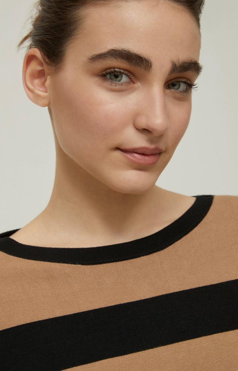 PENNYBLACK Black & Taupe Stripe Boat Neck Jumper