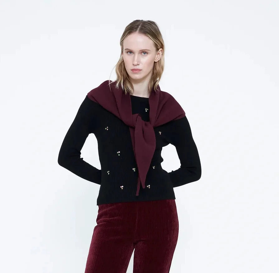 Wild Pony Black Fine Knit  Jumper with Rinestones