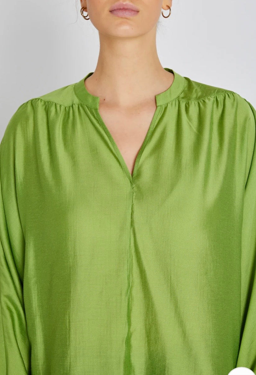 RDF Green Viscose Fluid V-Neck Blouse