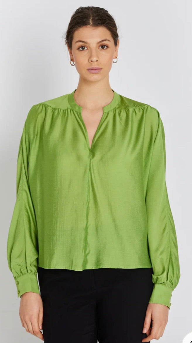 RDF Green Viscose Fluid V-Neck Blouse