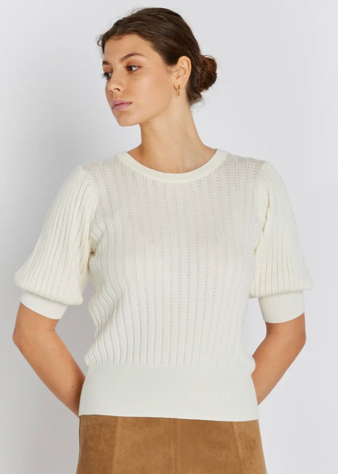 RDF Milk White Fine Knit Pinhole Short Sleeve Jumper