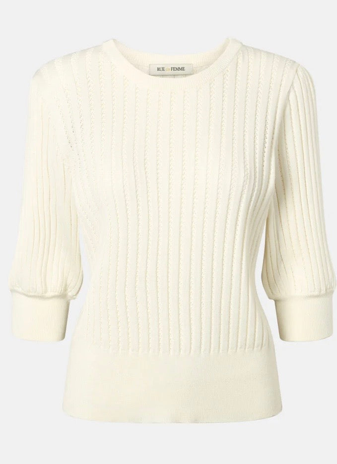 RDF Milk White Fine Knit Pinhole Short Sleeve Jumper