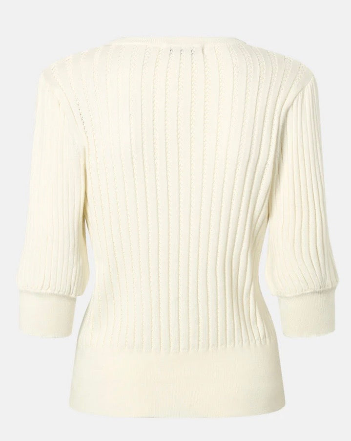 RDF Milk White Fine Knit Pinhole Short Sleeve Jumper