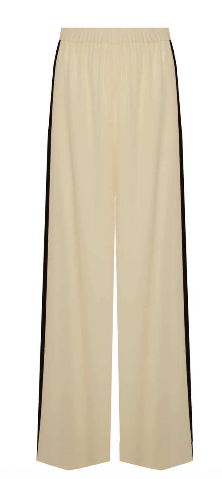 Beatrice B Soft White Wide Leg Trousers with Black side Stripe