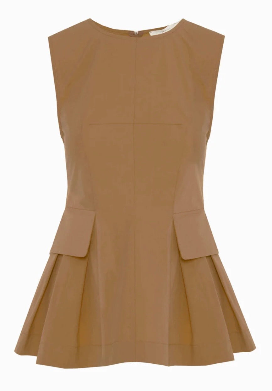 Beatrice B Khaki Cotton Peplum Top