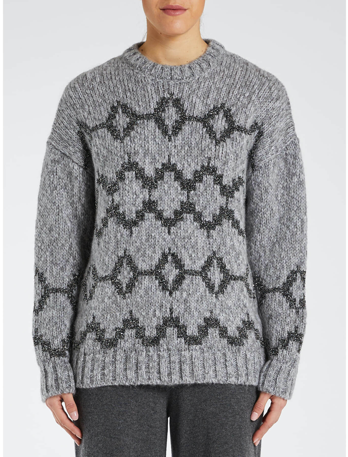 PENNYBLACK Grey Knit Jumper with Metallic Geometric Design