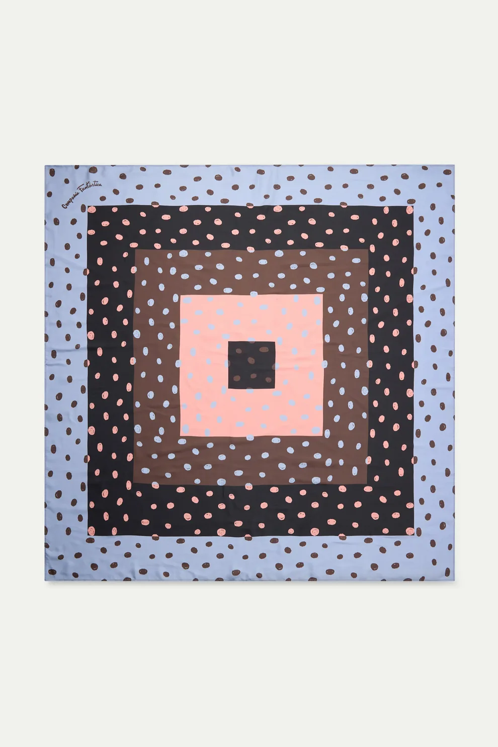 Compañia Fantástica Blue Brown Polka Dot Print Satin Scarf