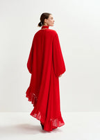 Essentiel Antwerp Red Asymmetrical Ruffle-Hem Dress with Pussy-Bow Tie