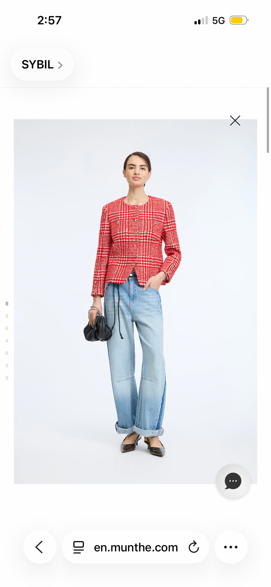 MUNTHE Red Houndstooth  Tailored Box Jacket with Silver Buttons