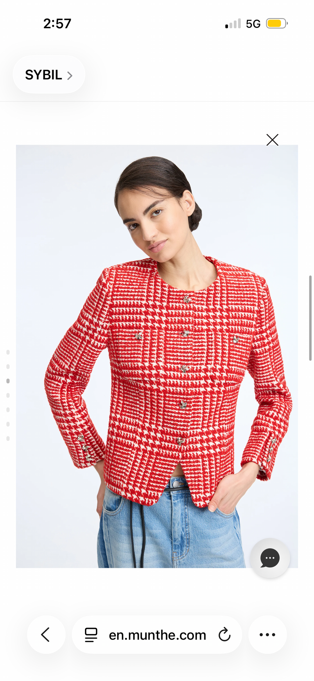 MUNTHE Red Houndstooth  Tailored Box Jacket with Silver Buttons