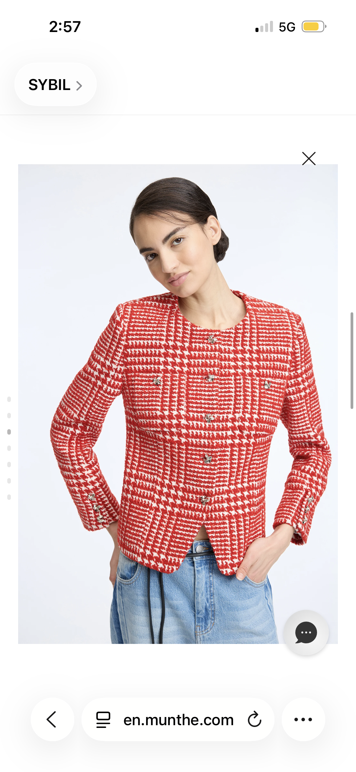 MUNTHE Red Houndstooth  Tailored Box Jacket with Silver Buttons
