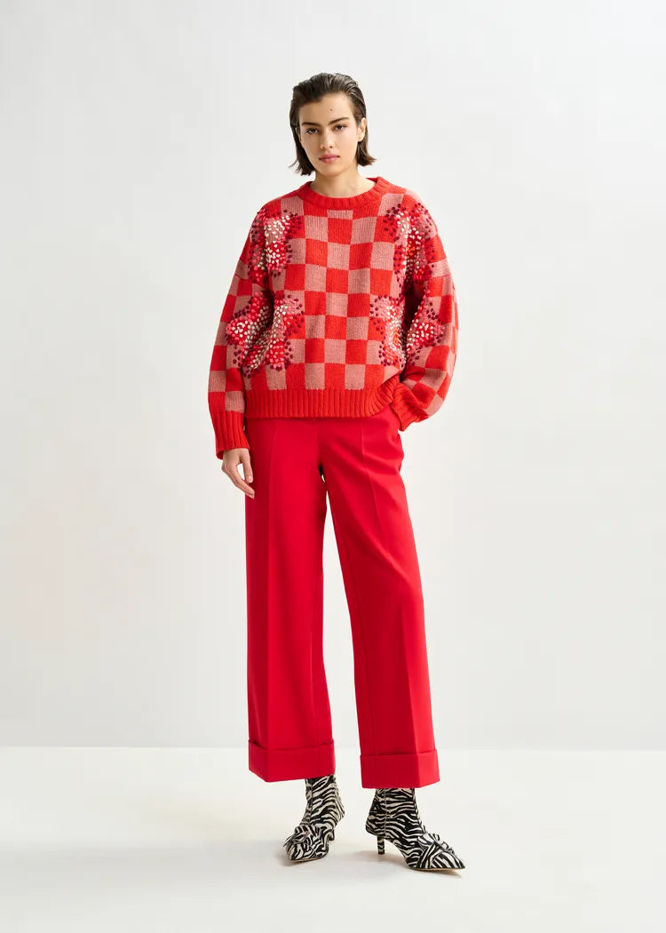 Essentiel Antwerp Red Cropped Pants with Folded Cuff
