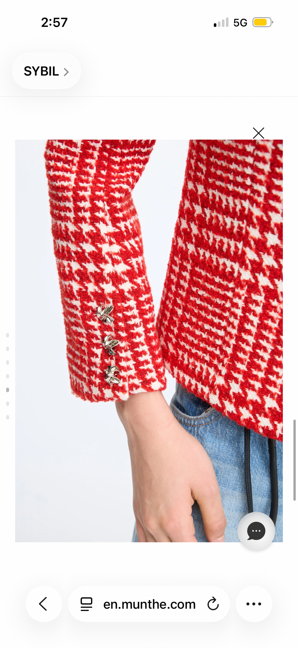 MUNTHE Red Houndstooth  Tailored Box Jacket with Silver Buttons