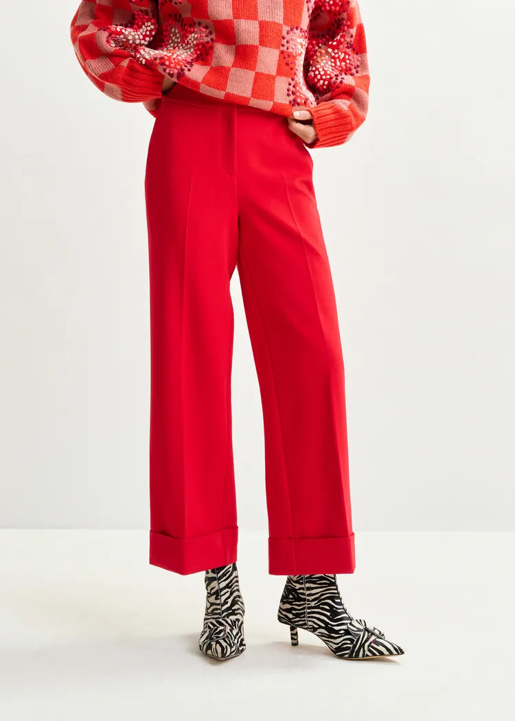 Essentiel Antwerp Red Cropped Pants with Folded Cuff