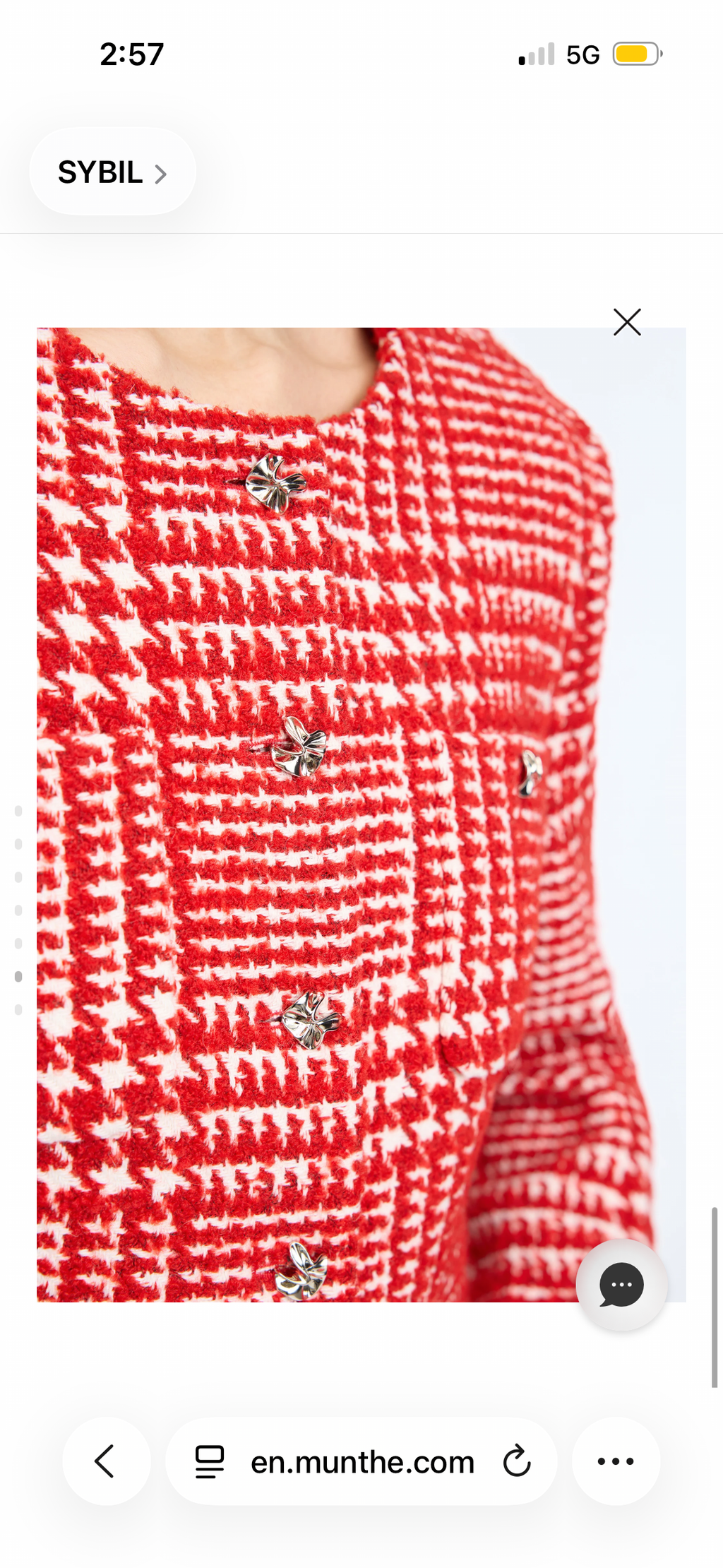 MUNTHE Red Houndstooth  Tailored Box Jacket with Silver Buttons