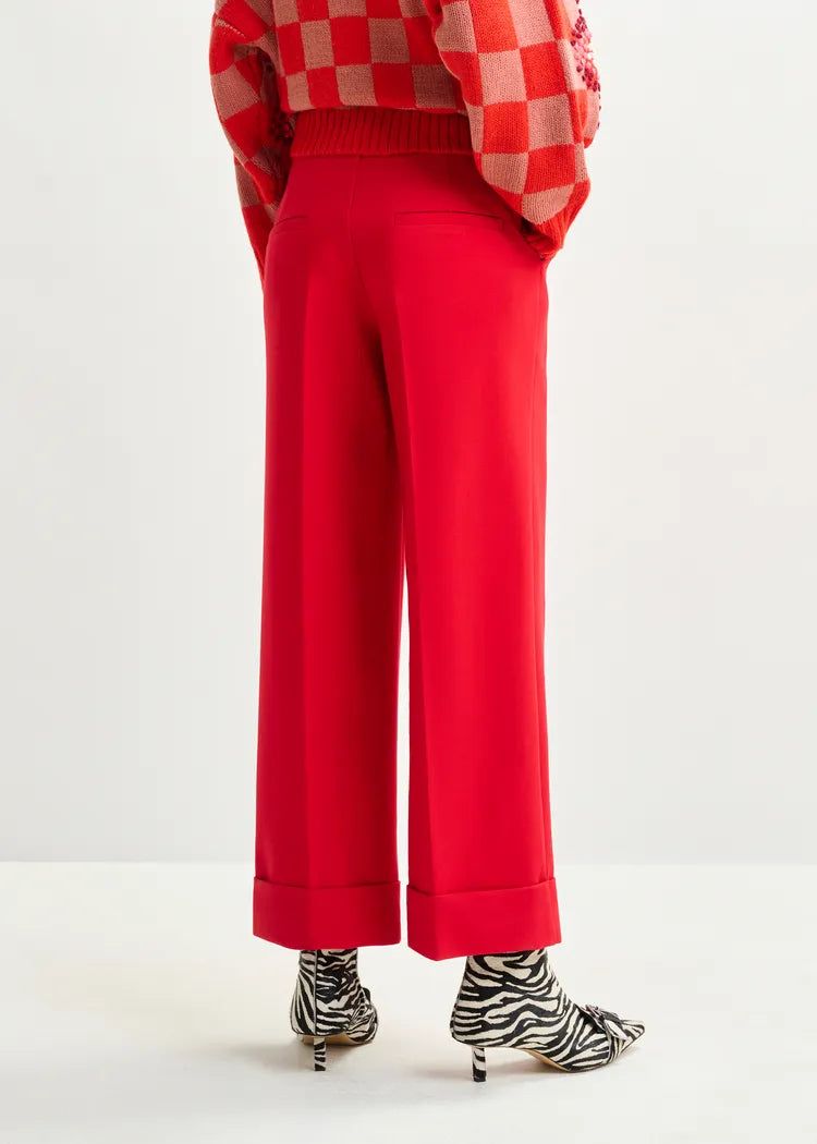 Essentiel Antwerp Red Cropped Pants with Folded Cuff