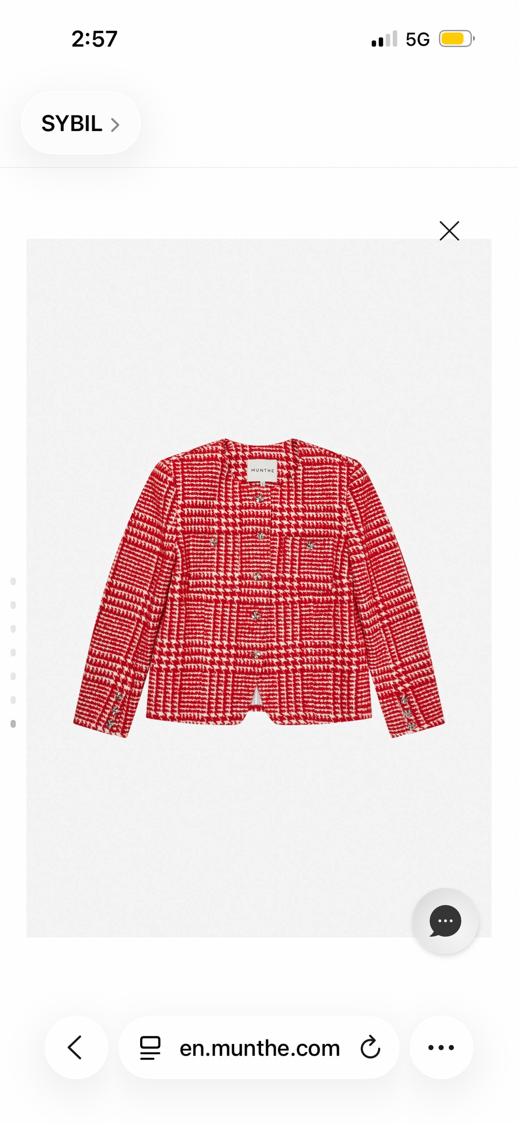 MUNTHE Red Houndstooth  Tailored Box Jacket with Silver Buttons