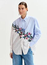 Load image into Gallery viewer, Essentiel Antwerp Blue &amp; Polka Dot Oversized Cotton Shirt with beading
