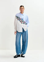Essentiel Antwerp Blue & Polka Dot Oversized Cotton Shirt with beading
