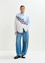 Load image into Gallery viewer, Essentiel Antwerp Blue &amp; Polka Dot Oversized Cotton Shirt with beading
