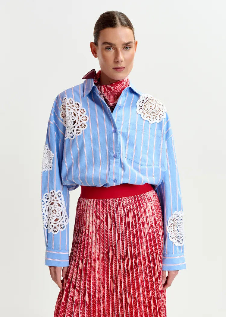 Essentiel Antwerp Red Snake Print Pleated Skirt