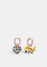 Load image into Gallery viewer, Essentiel Antwerp Hoop Earrings with Heart &amp; Plane Pendants

