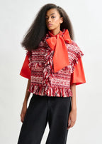 Essentiel Antwerp Red Sleeveless Fringed Bouclé Jacket