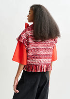 Essentiel Antwerp Red Sleeveless Fringed Bouclé Jacket