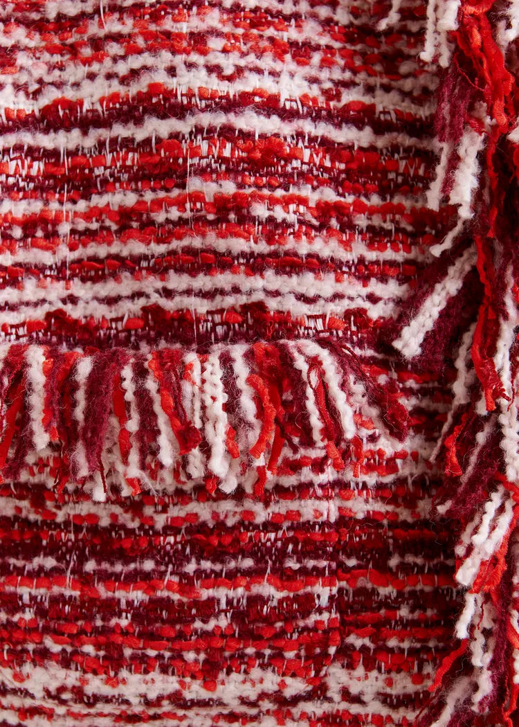 Essentiel Antwerp Red Sleeveless Fringed Bouclé Jacket