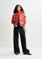 Essentiel Antwerp Red Sleeveless Fringed Bouclé Jacket