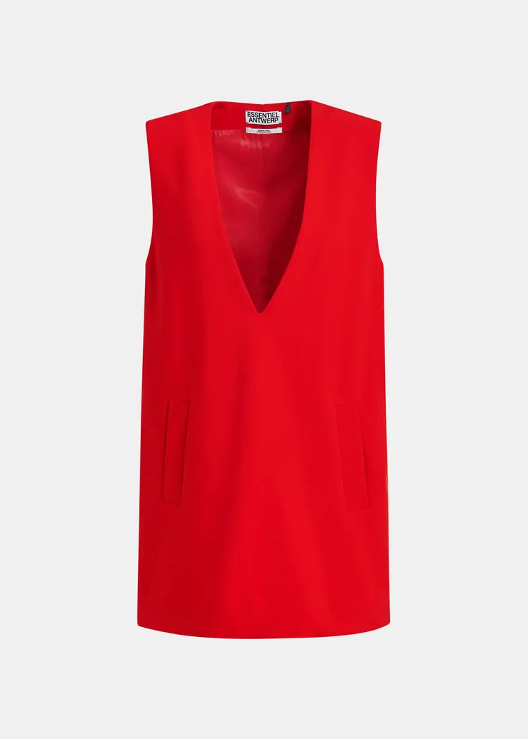 Essentiel Antwerp Red Sleeveless V-Neck Mini Dress