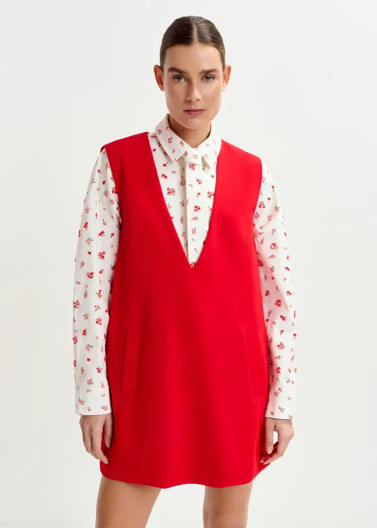 Essentiel Antwerp Red Sleeveless V-Neck Mini Dress