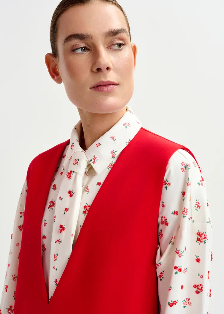 Essentiel Antwerp Red Sleeveless V-Neck Mini Dress