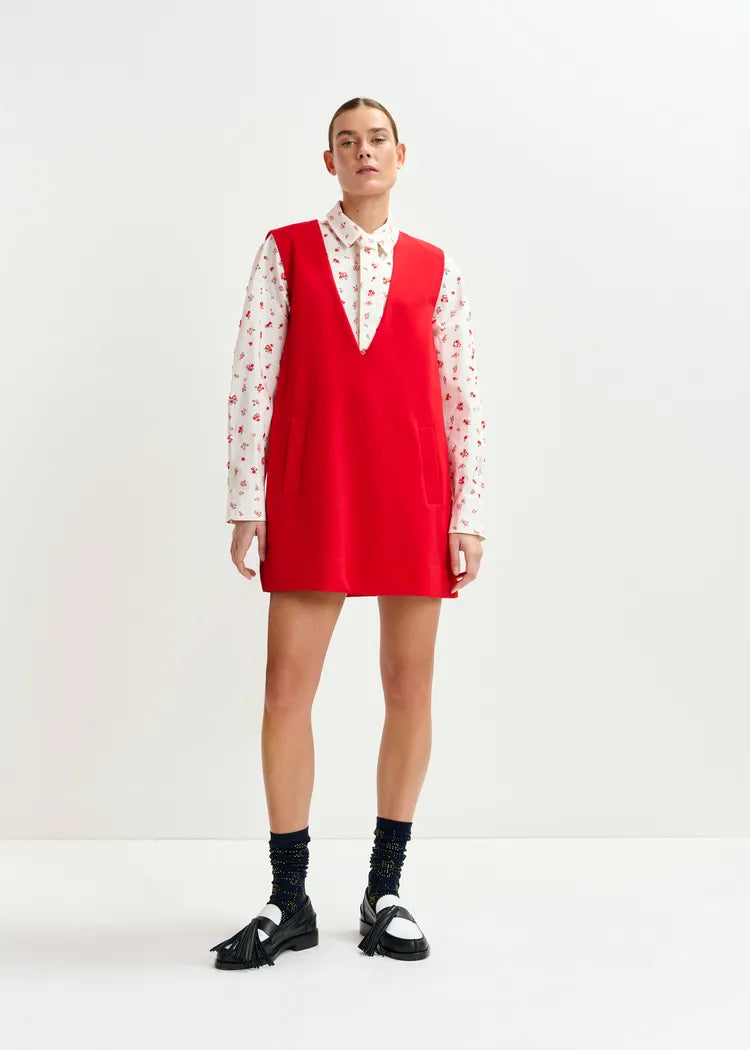 Essentiel Antwerp Red Sleeveless V-Neck Mini Dress