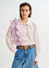 Load image into Gallery viewer, Essentiel Antwerp Pink Striped Cotton Shirt with Ruffle Detail
