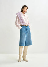 Load image into Gallery viewer, Essentiel Antwerp Pink Striped Cotton Shirt with Ruffle Detail
