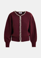 Essentiel Antwerp Burgundy Cardigan with Pearl Embellishments