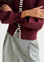 Essentiel Antwerp Burgundy Cardigan with Pearl Embellishments