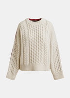 Essentiel Antwerp Off-White Cable-Knit Wool-Blend Sweater with Checked Back Panel